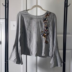 Zara bell sleeve, floral embroidered, open back